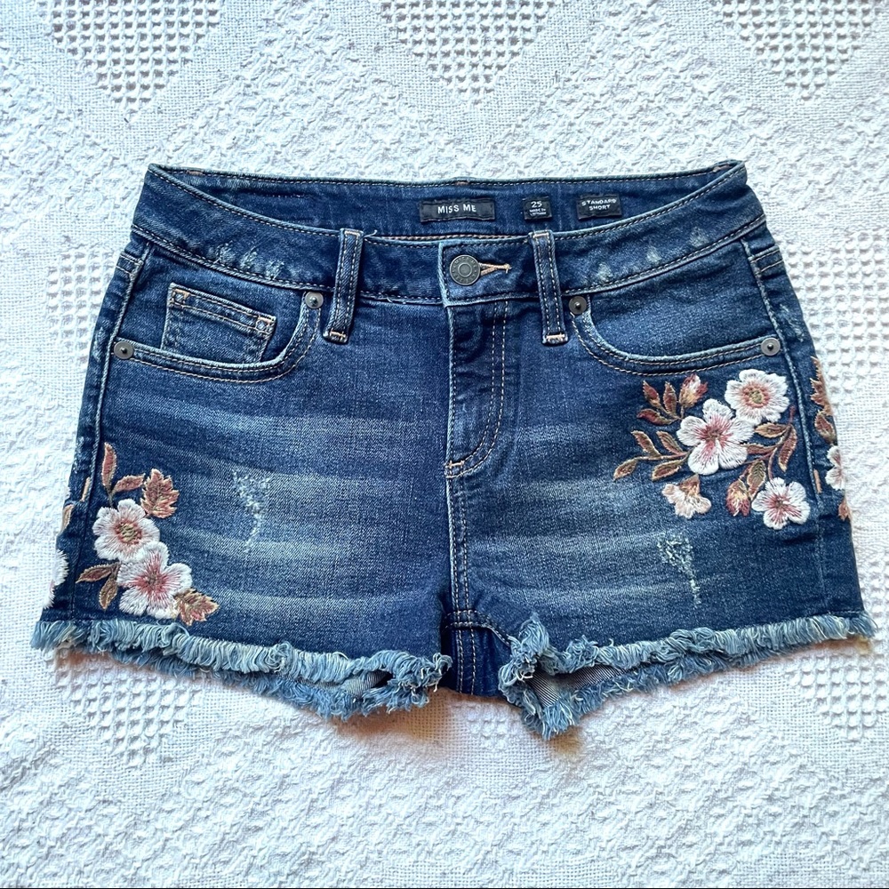 Miss Me Floral Embroidered Shorts